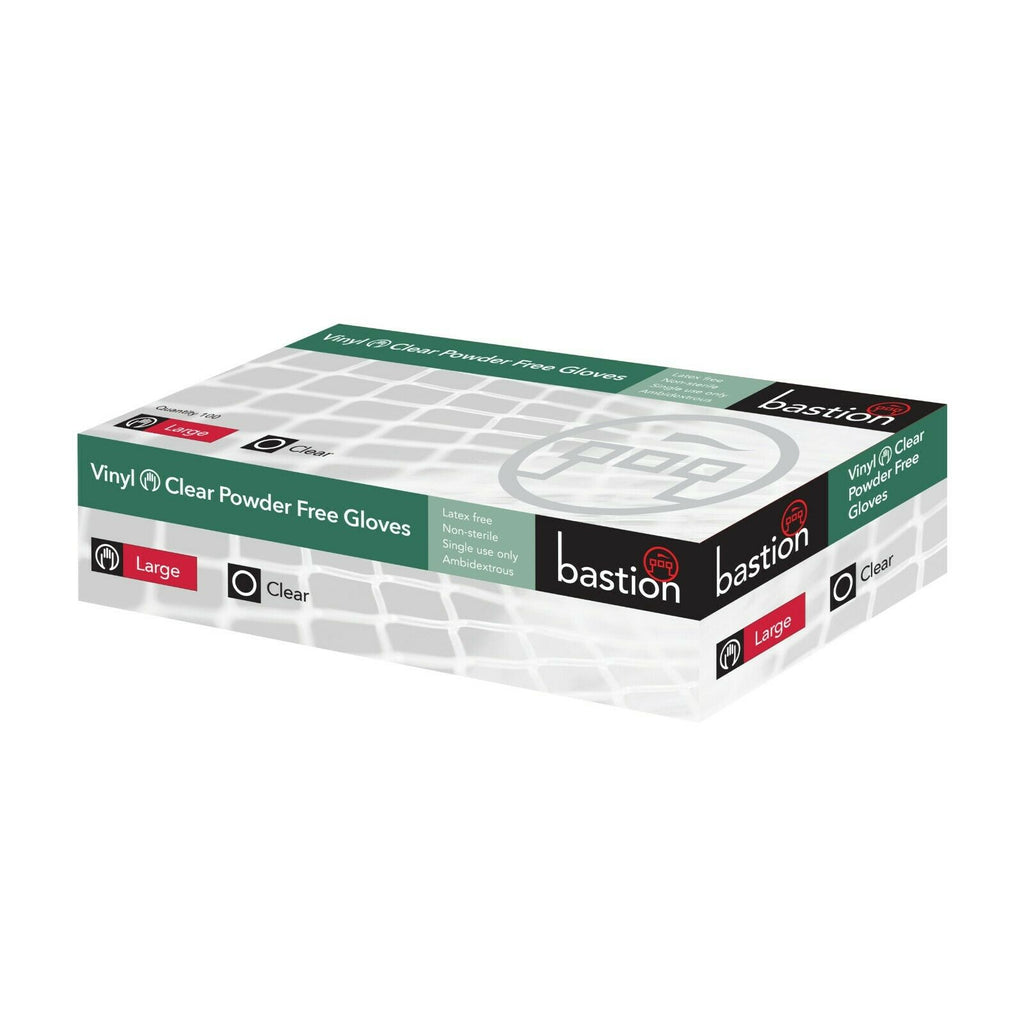 Bastion Powder Free Gloves Large Clear 100 Pcs - Bosca Chemicals & Cleaning Supplies