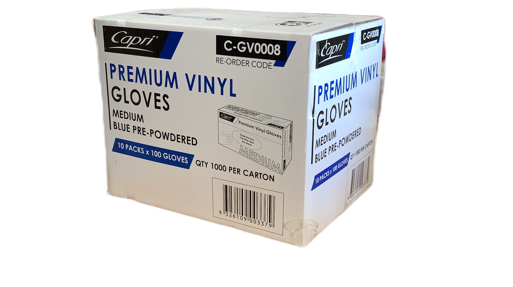Capri Vinyl Pre-powdered Medium blue Gloves C-GV0008