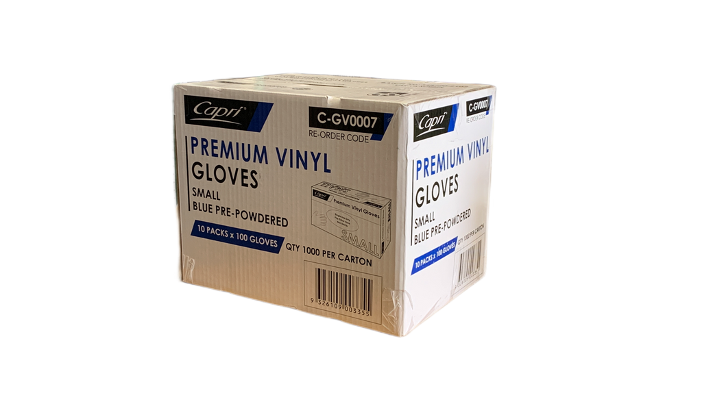 Capri Vinyl Pre-powdered small blue Gloves C-GV0007