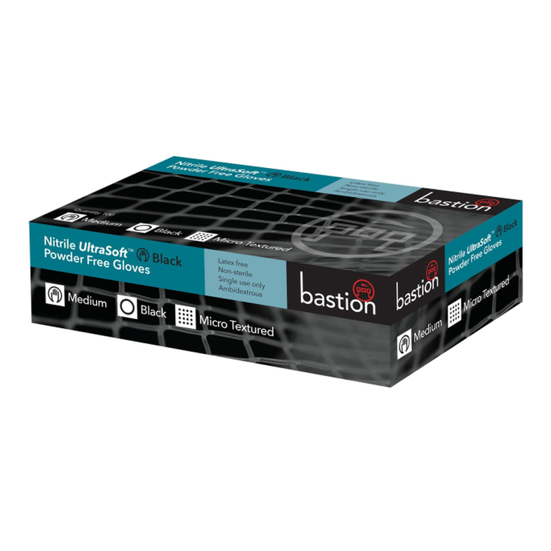 Bastion Nitrile Ultra Soft Black Powder Free Gloves Large Micro Textured 100 Pcs