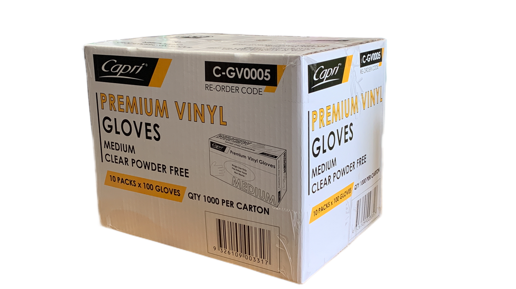 Capri Premium Vinyl Gloves Powder Free Medium Clear