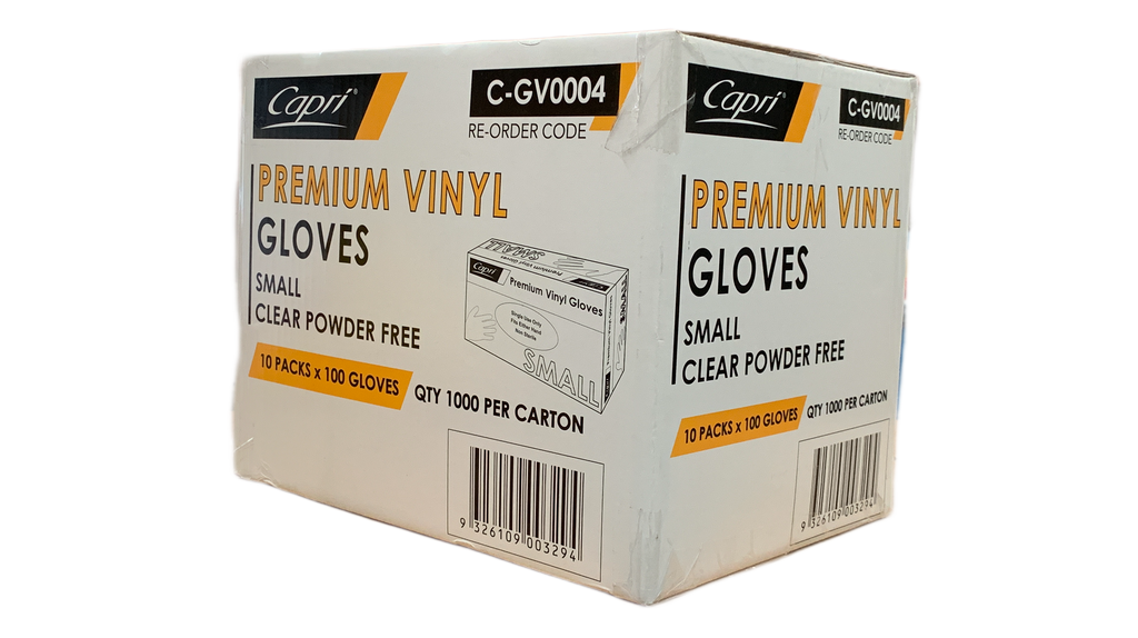 Capri Vinyl Powder Free gloves Small Clear 1000 Pcs - Bosca Chemicals