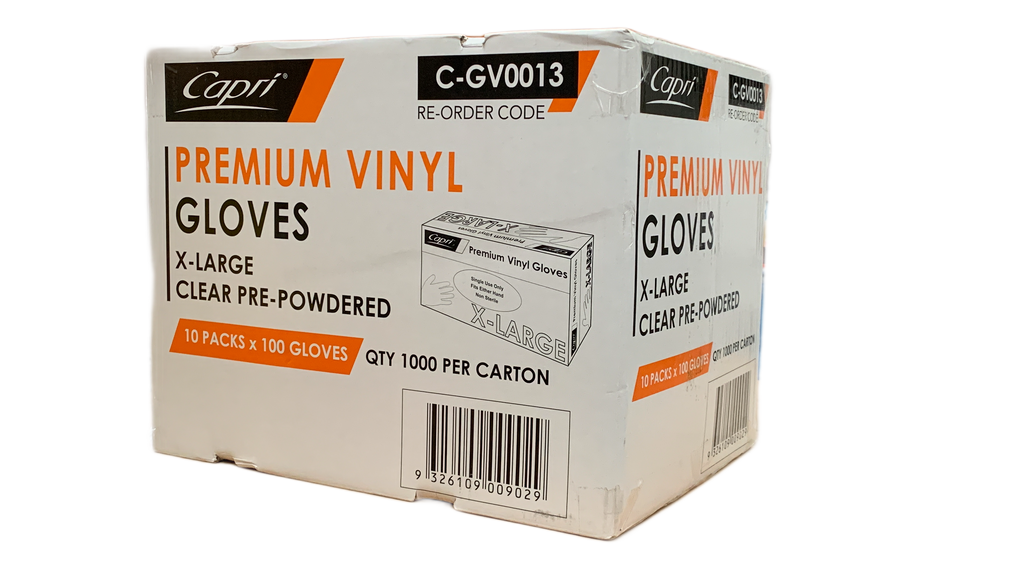 Capri Vinyl Pre-Powdered gloves X-Large Clear 1000 Pcs - Bosca Chemicals