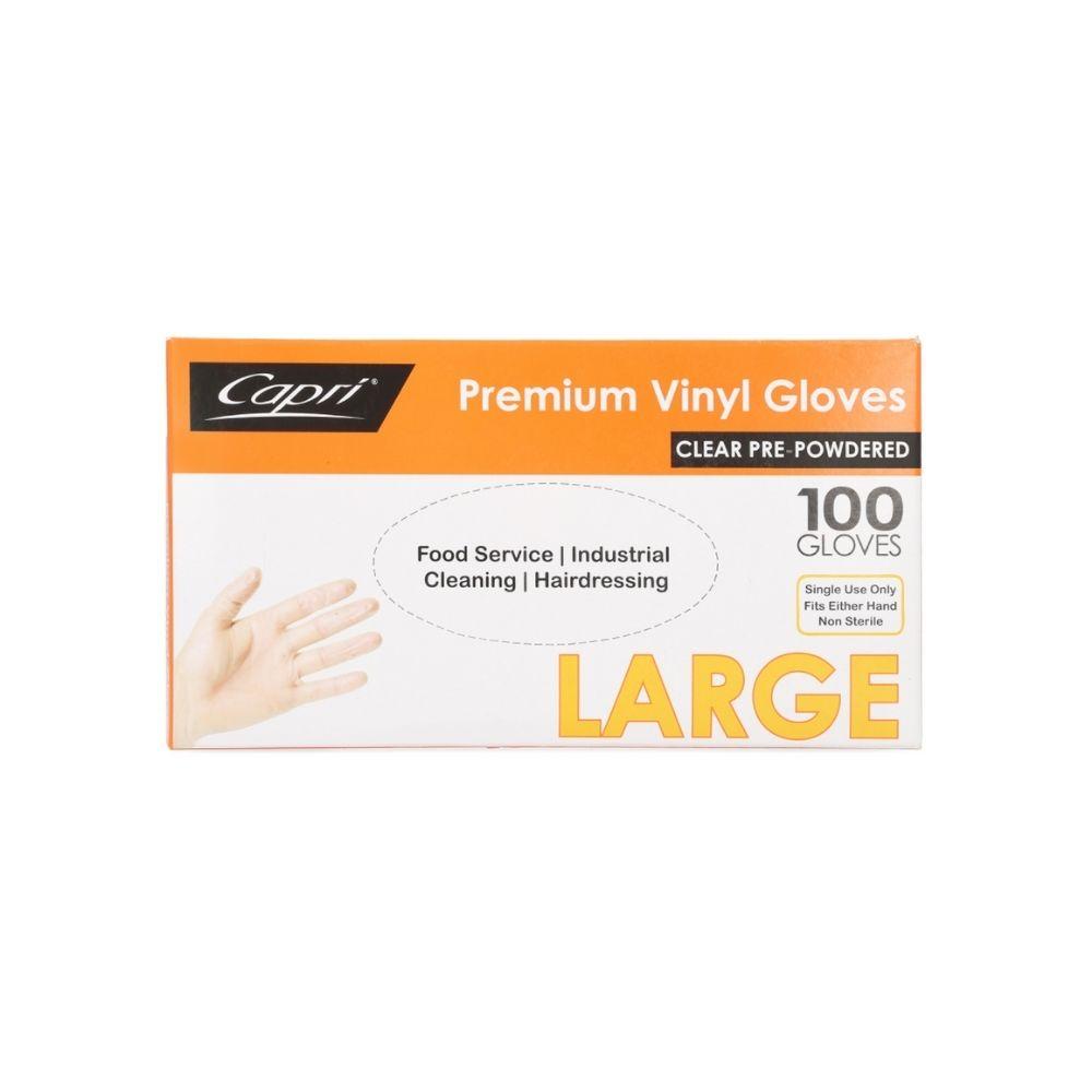 Capri Vinyl Pre-Powdered gloves Large Clear 1000 Pcs - Bosca Chemicals