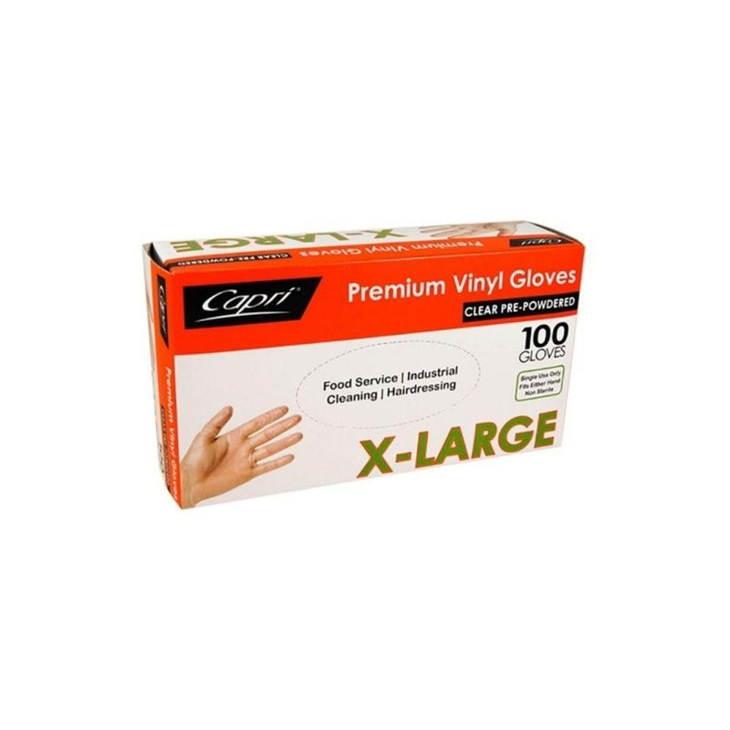 Capri Vinyl Pre-Powdered gloves X-Large Clear 1000 Pcs - Bosca Chemicals