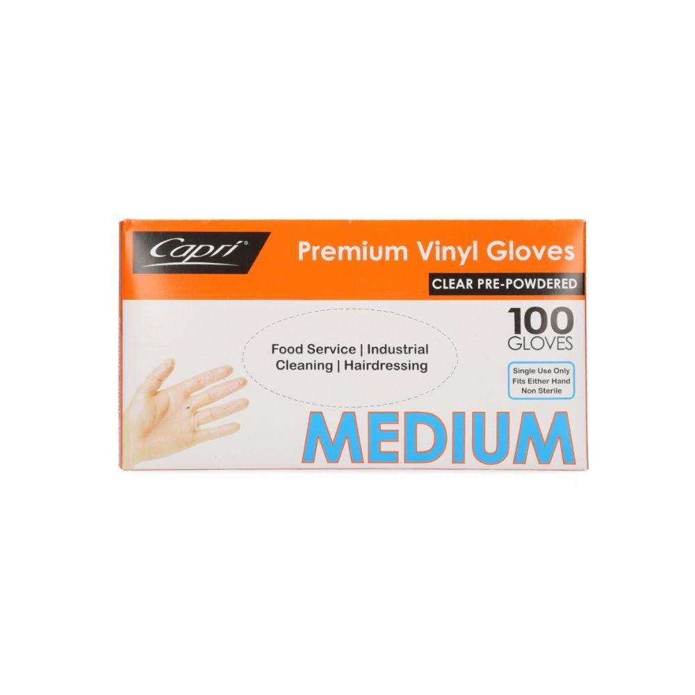 Capri Vinyl Powdred glvoes Medium Clear 1000 Pcs - Bosca Chemicals