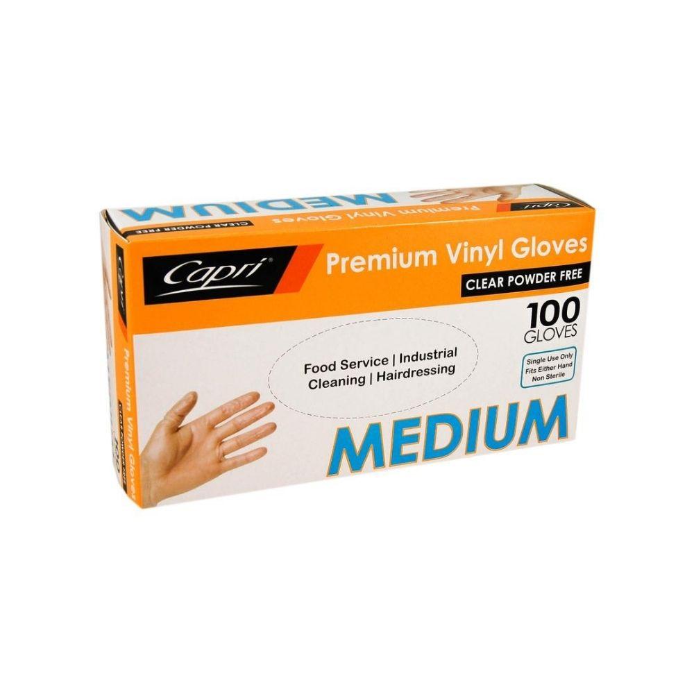 Capri Premium Vinyl Gloves Powder Free Medium Clear